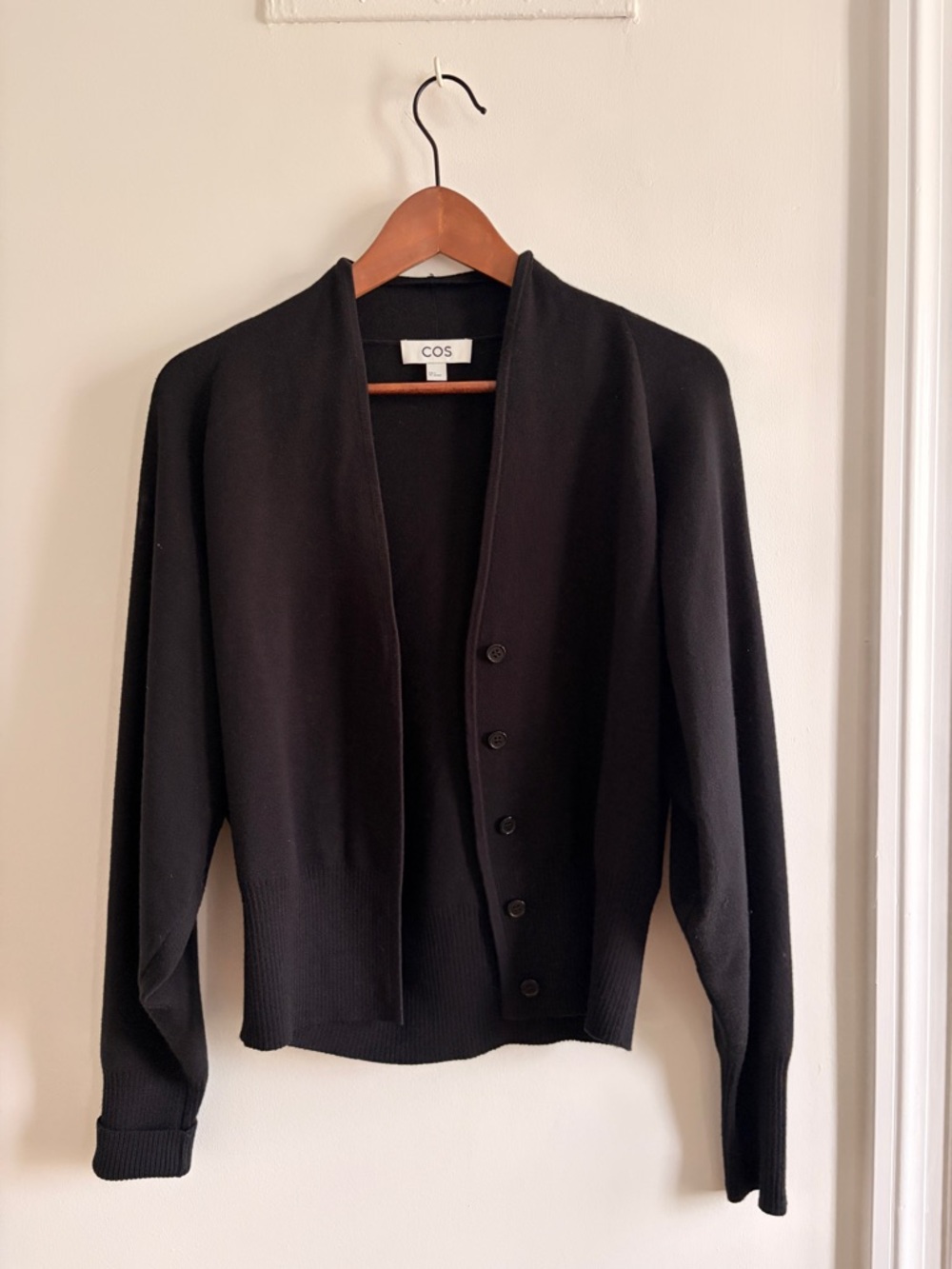 NWOT - COS Black Minimal Button-Front Wool Blend Cardi